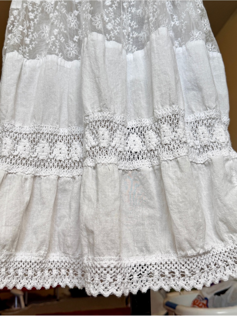India Made White Lace Crochet Tiered Maxi Dress - XL - Picture 5 of 11